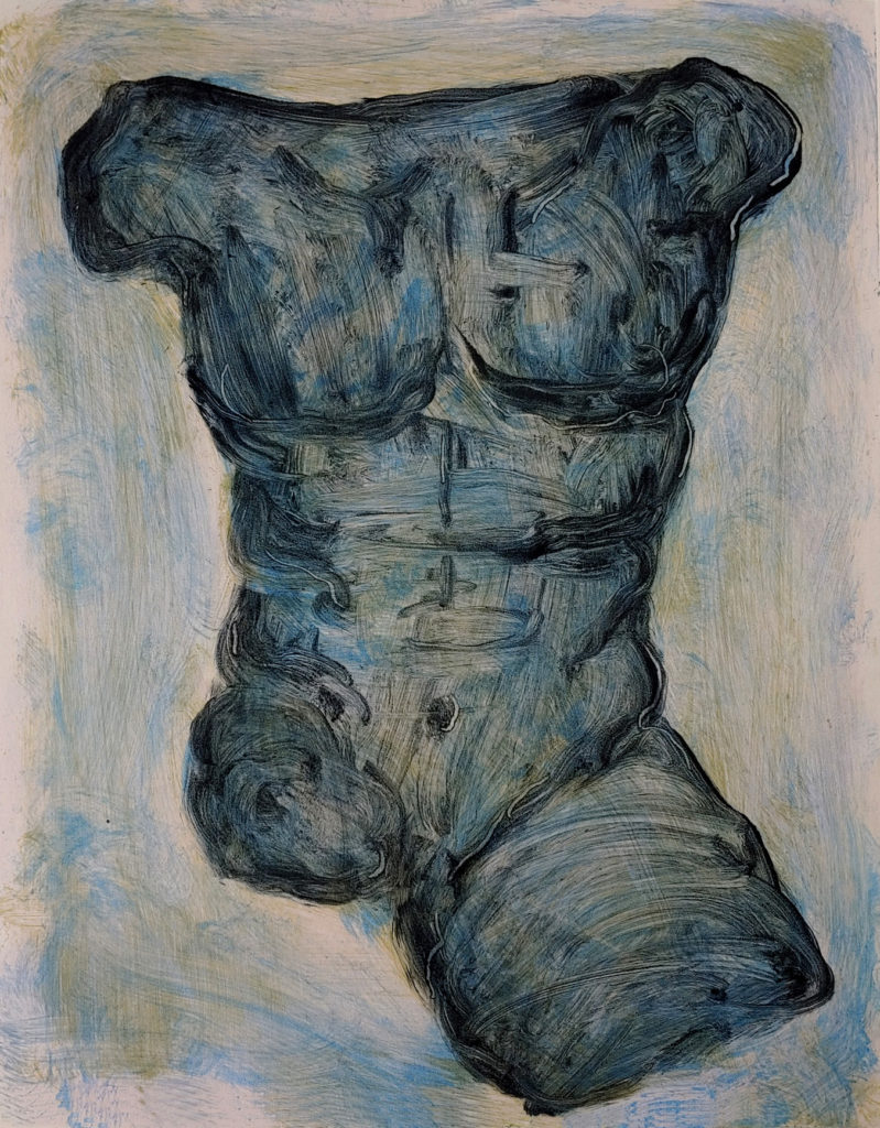 Blue Torso with Outstretched Leg, Monotype