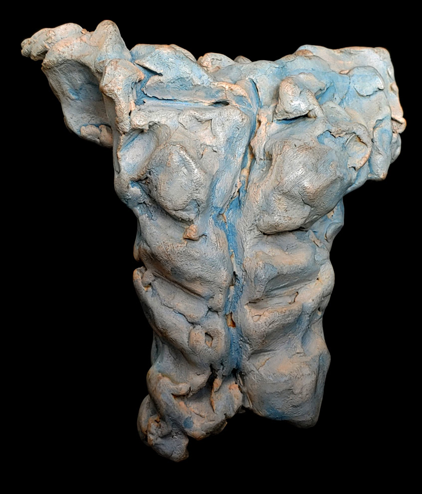 Small Blue Torso, Terra-Cotta, sculpture, 6" tall, Ed Smith