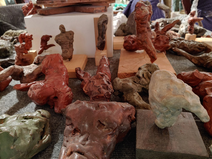 Studio View of Terra-cotta small figure sculptures, Ed Smith